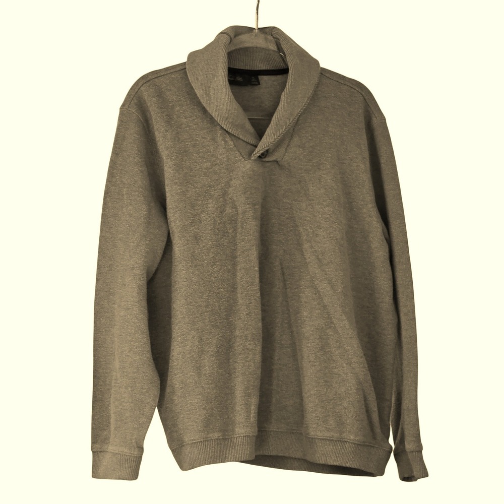 Tasso Elba Mens XL Collar Quarter Button Sweater Tan Cotton Knit Pullover Ribbed